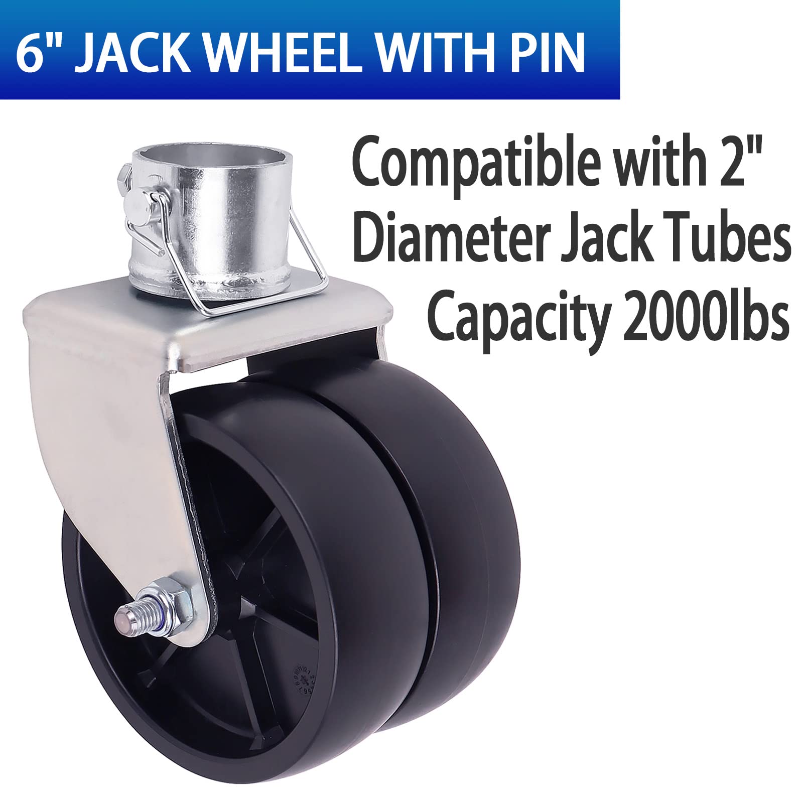 Yeopgyeon Trailer Jack Wheel With Pin - 6 Dual Wheel Jack Caster Wheel Capacity 2000Lbs Fits Any Jack Better Soft Ground Roll Trailer Parts